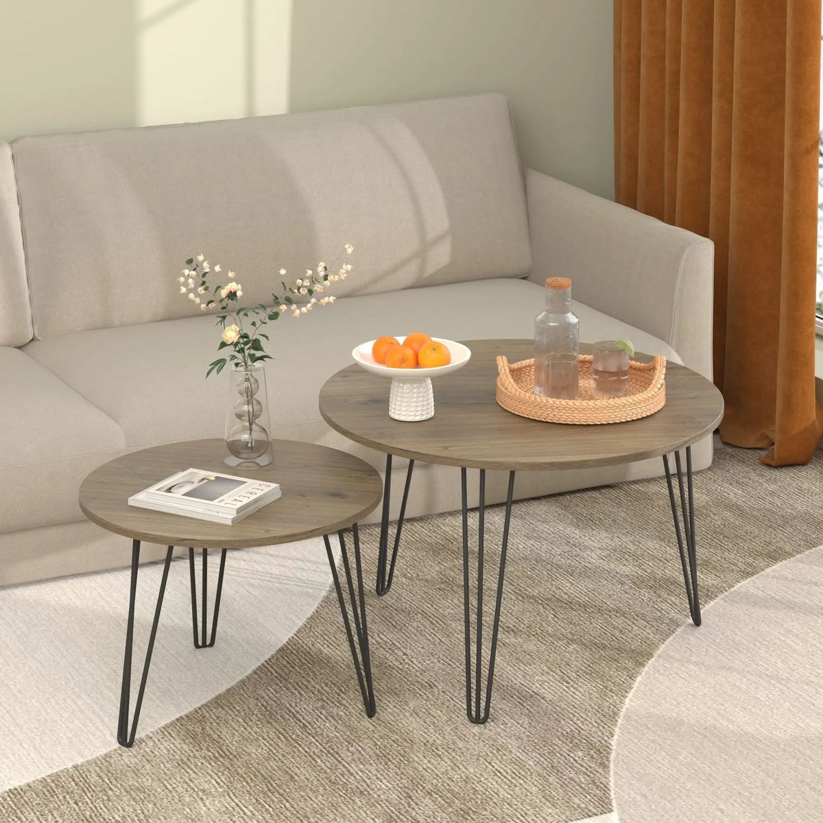 Round Nesting Coffee Table | Faux Marble Top | Steel Base | Set Of 2