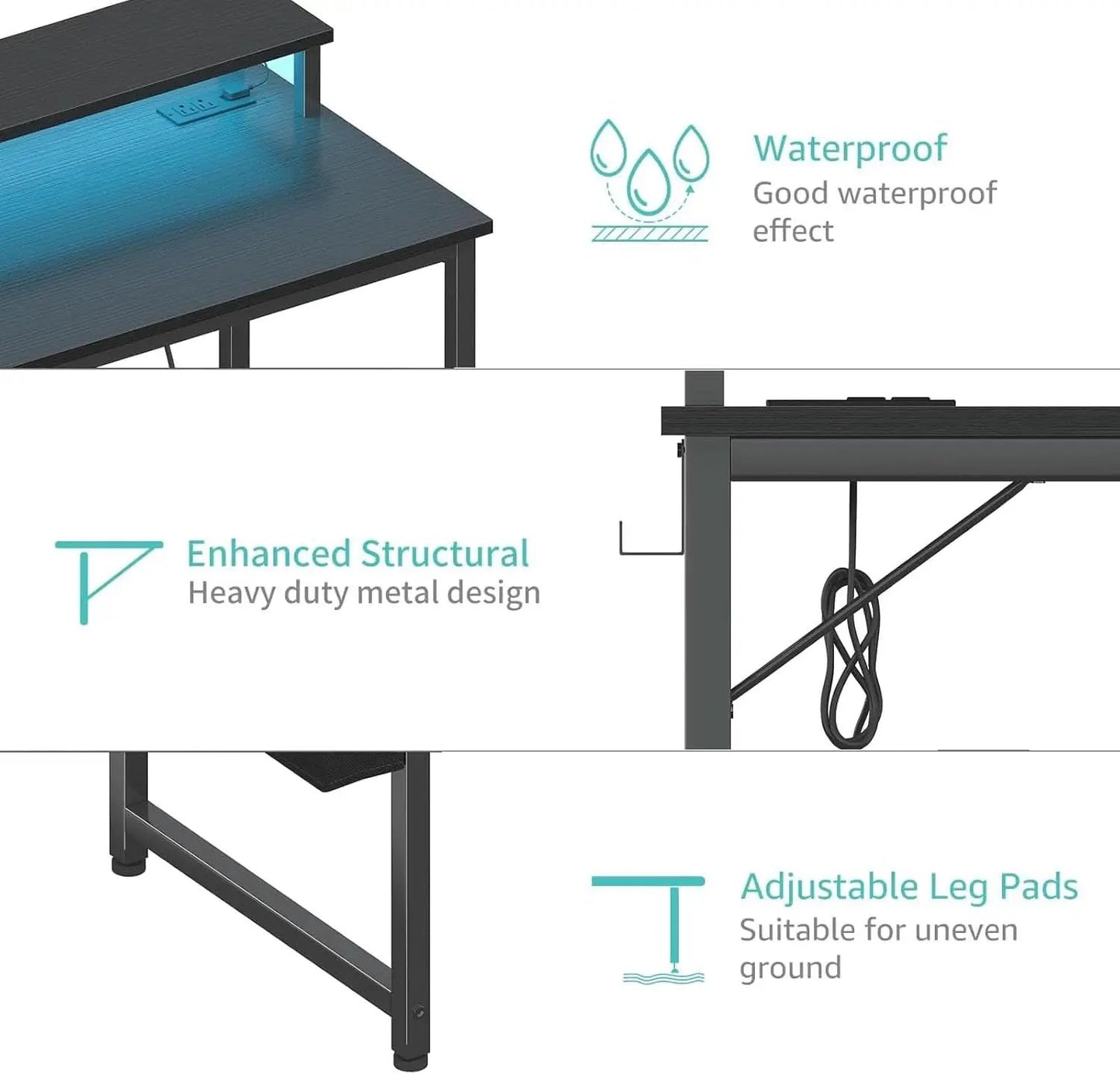 Black 40 Inch RGBIlluminated Gaming Desk With USB Ports from PriceLows™