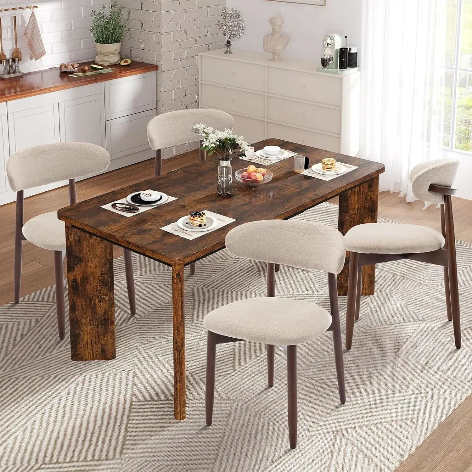 63Inch Industrial Dining Table Set With UpholsteredChairs from PriceLows™