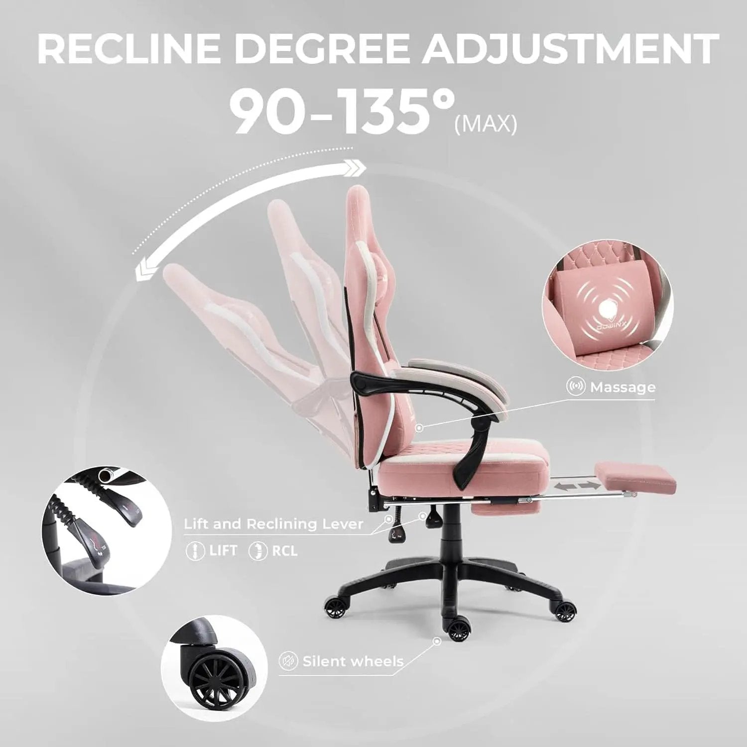 Pink Gaming Chair With Pocket Spring Cushion For Comfort from PriceLows™