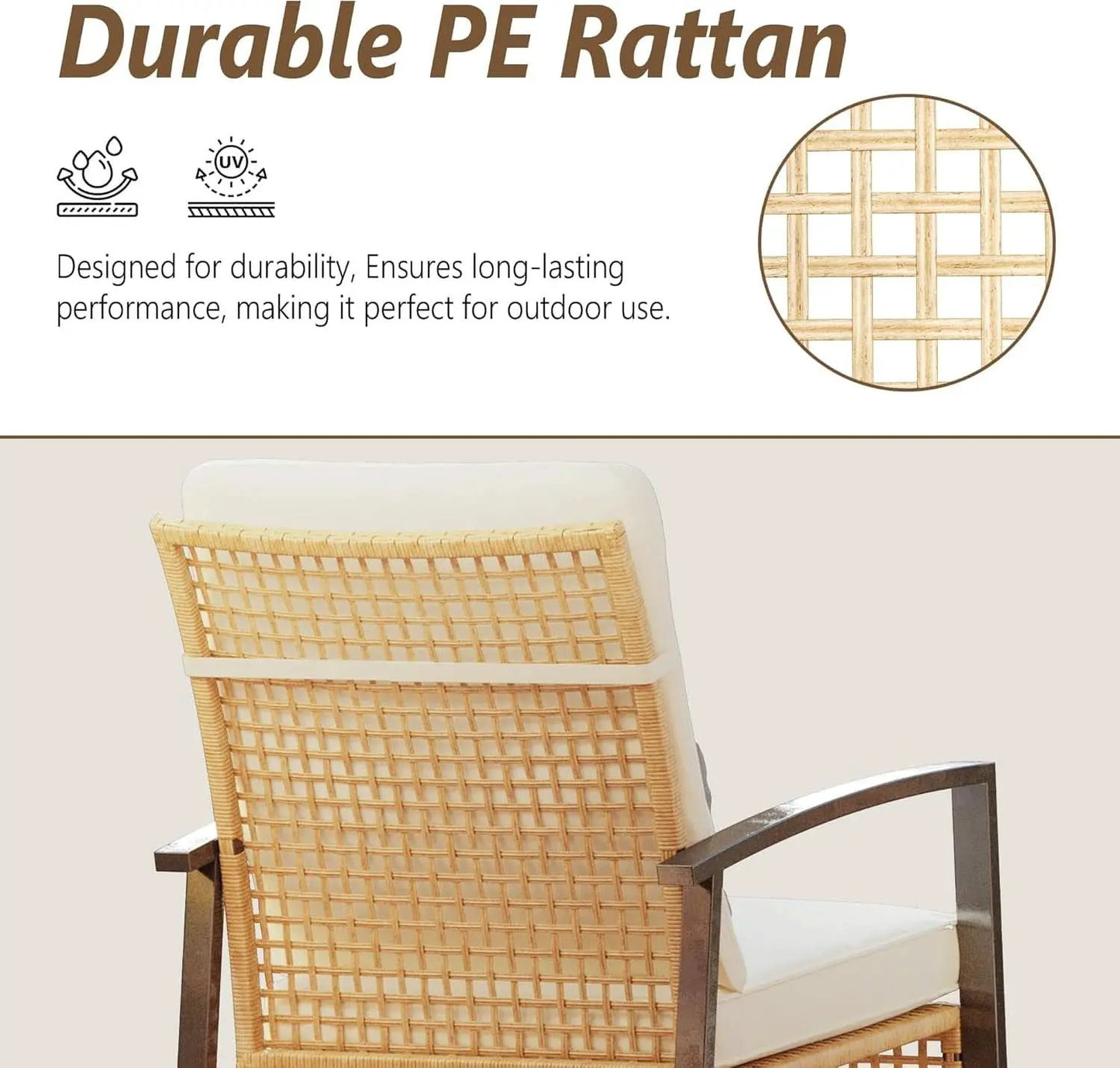 Beige Patio Rocking Chairs Set With Glass Coffee Table from PriceLows™