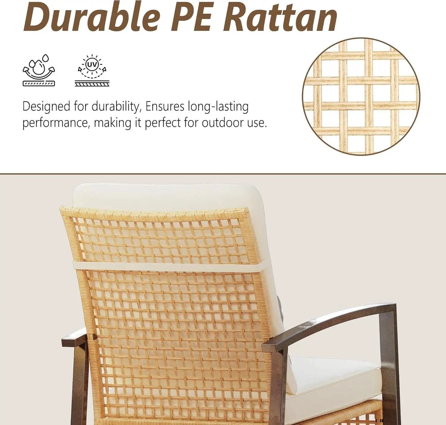 Beige Patio Rocking Chairs Set With Glass Coffee Table from PriceLows™