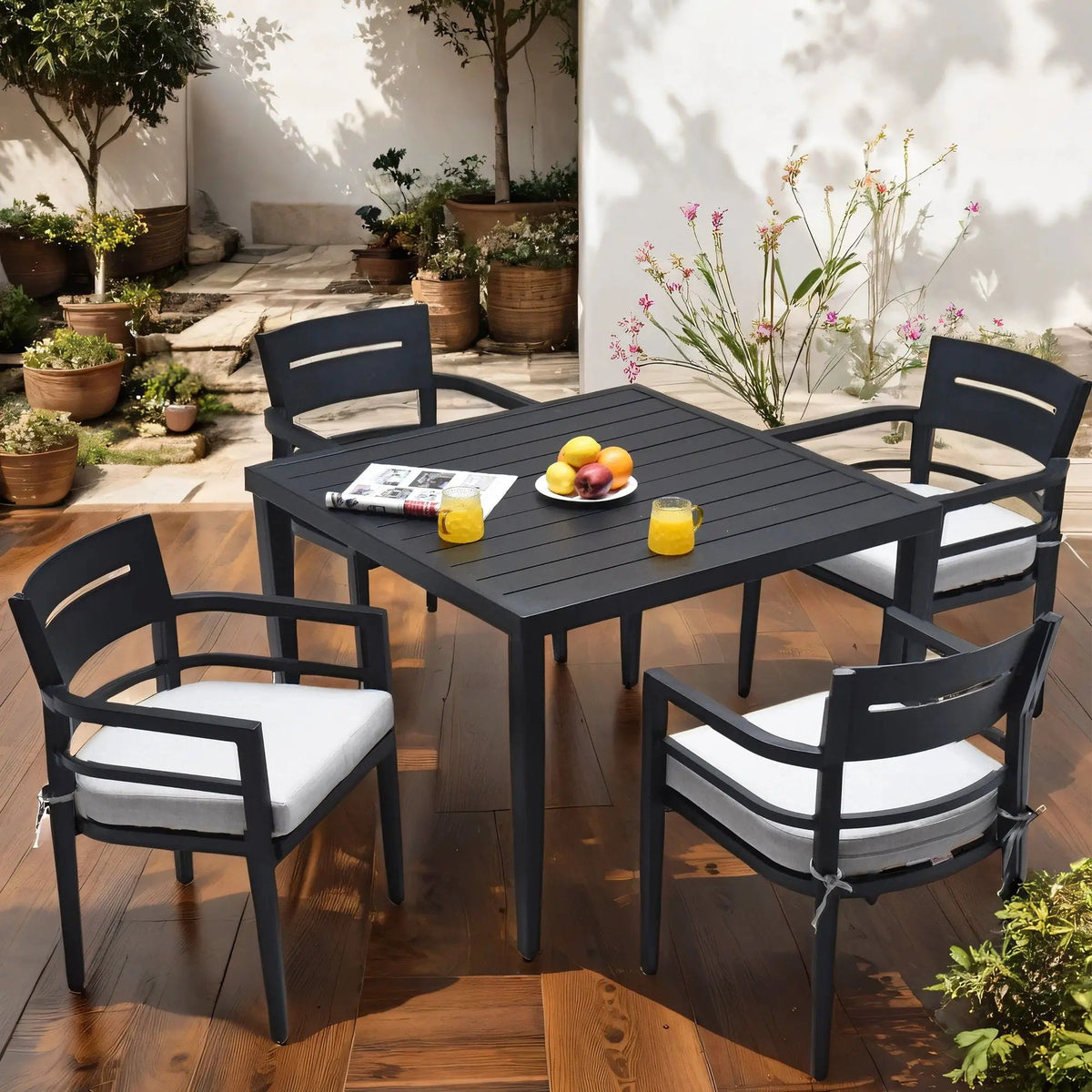 Outdoor Dining Table | Aluminum Frame | Tapered Legs | Umbrella Hole