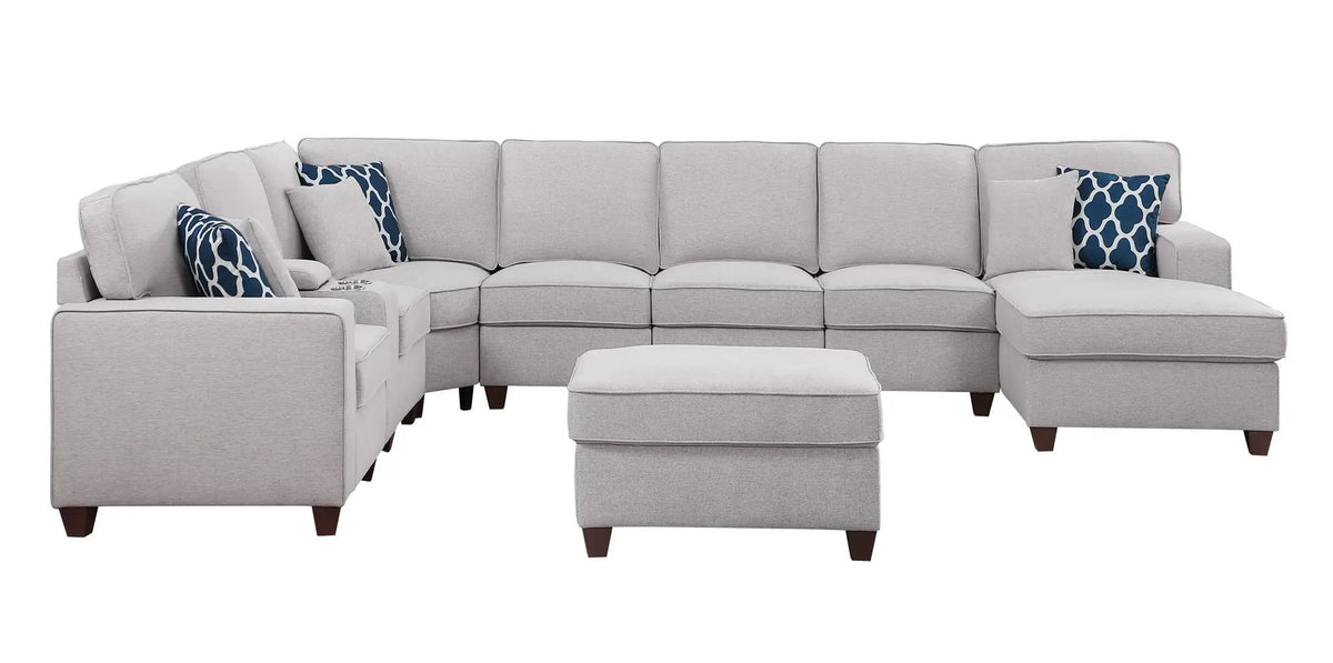 Eric 9-Piece Sectional | Upholstered Design | Ottoman Included | Cupholder Console