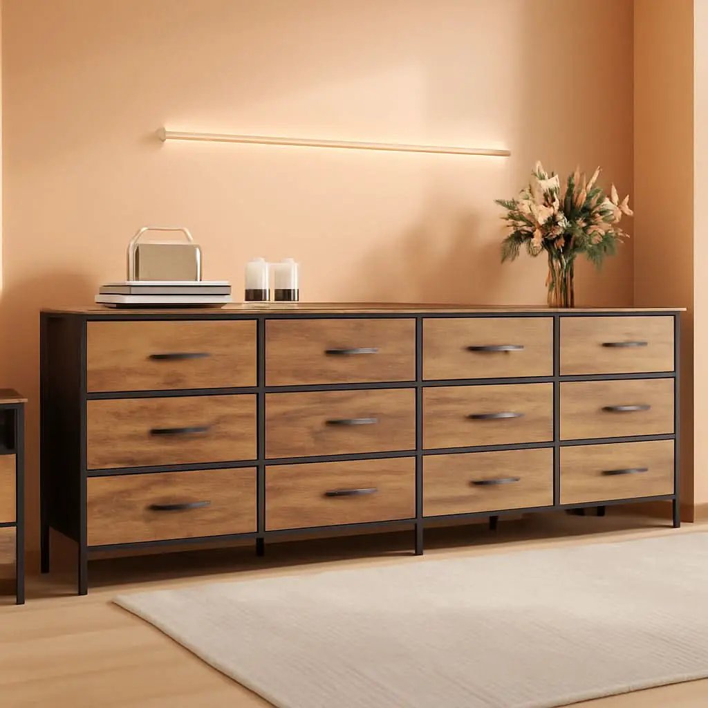 70 Inch Rustic Brown Dresser Entertainment Center TV Stand from PriceLows™