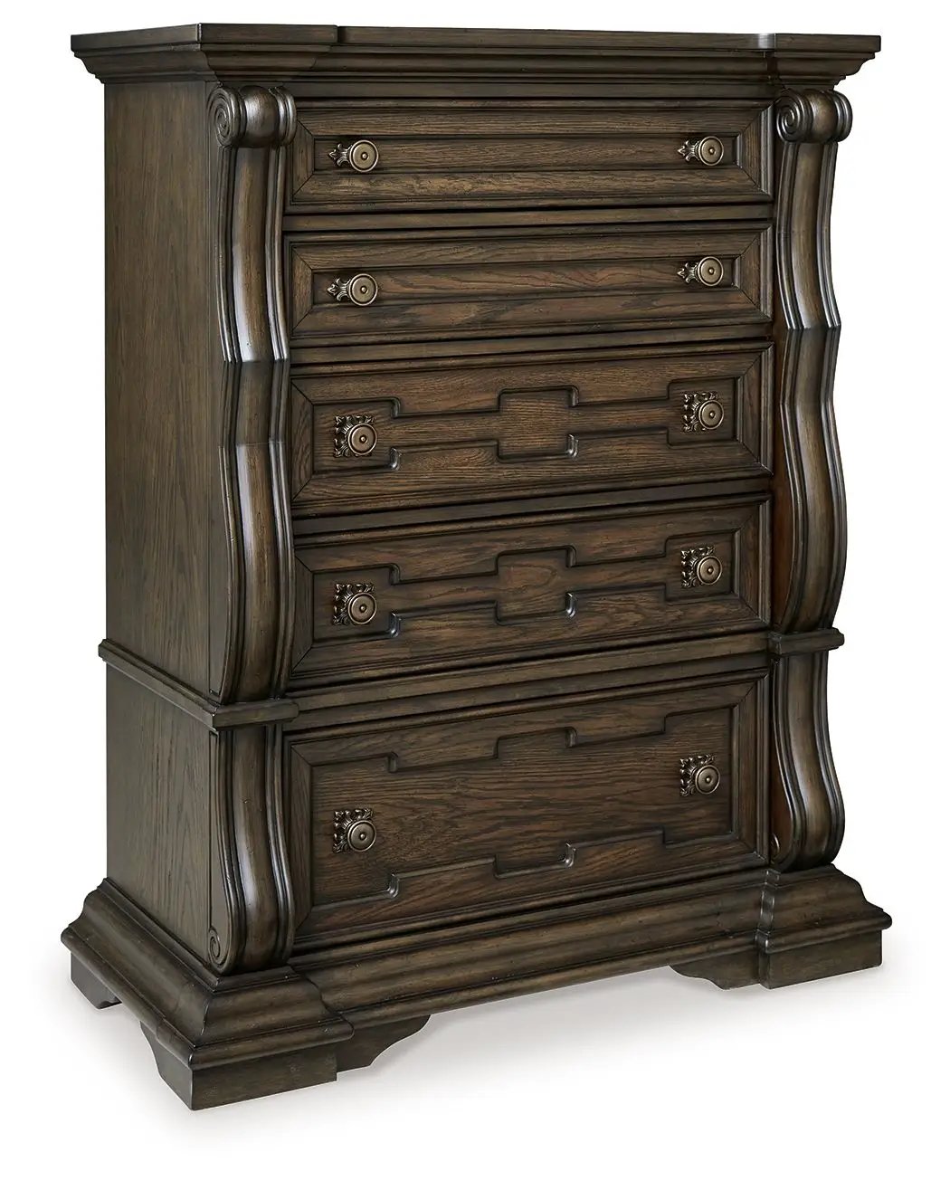 Maylee Five Drawer Chest | Dark Brown Finish | Lined Top Drawer | Traditional Style