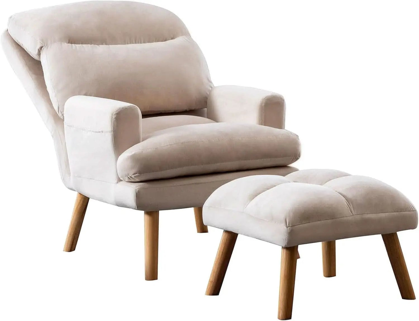 Beige Accent Chair With Ottoman Adjustable Backrest from PriceLows™