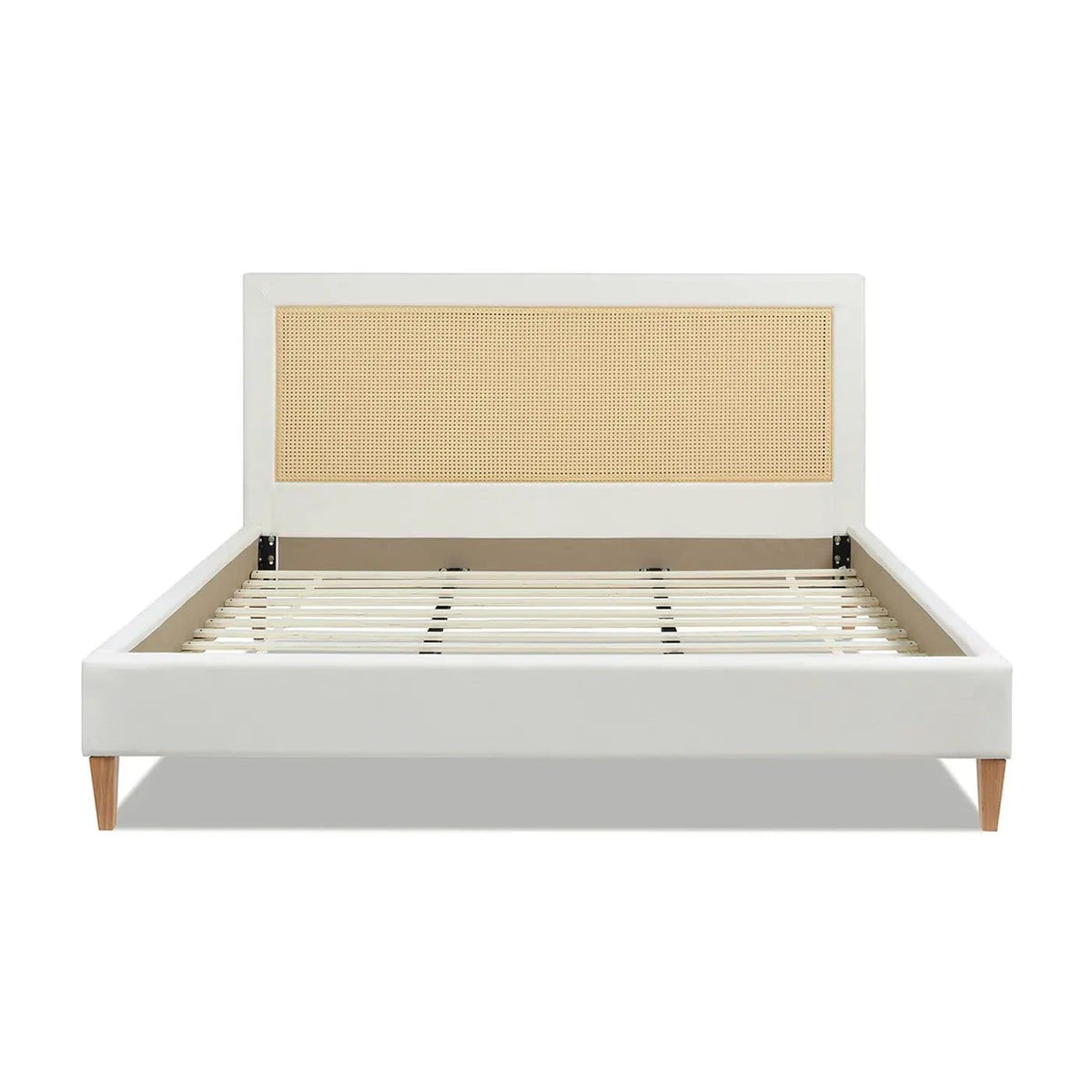 Haley Upholstered Cane Back Platform Bed | 2 Pieces | Solid Wood & Wicker | Bedroom