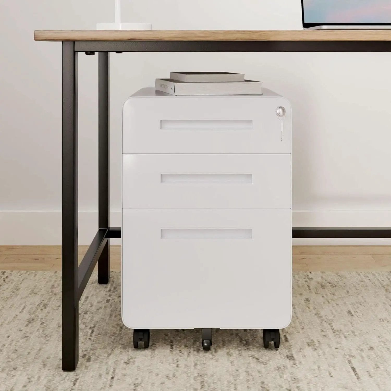 Mobile File Cabinet Home Office 3 Drawer White Under Desk from PriceLows™