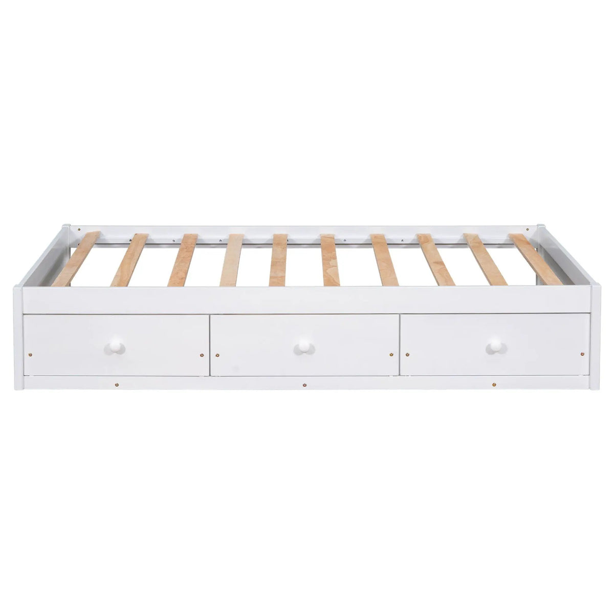 Platform Storage Bed | Solid Wood | 3 Drawers | Twin White