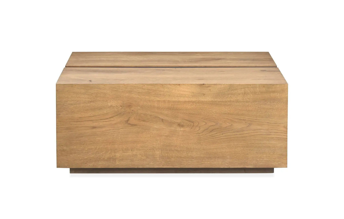 Ripley Square Cocktail Table With Casters | 42 x 42 x 17 in | Oak Veneer & Metal | Rustic Caramel