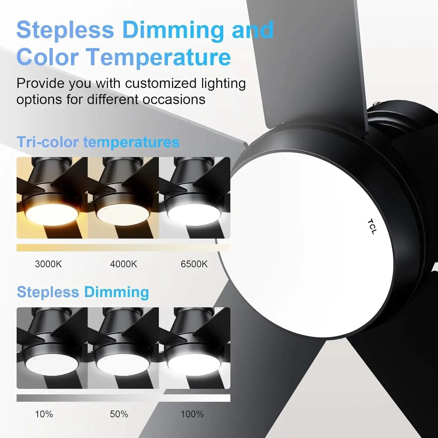 52 Inch Black Flush Mount Ceiling Fan With Dimmable Lights from PriceLows™