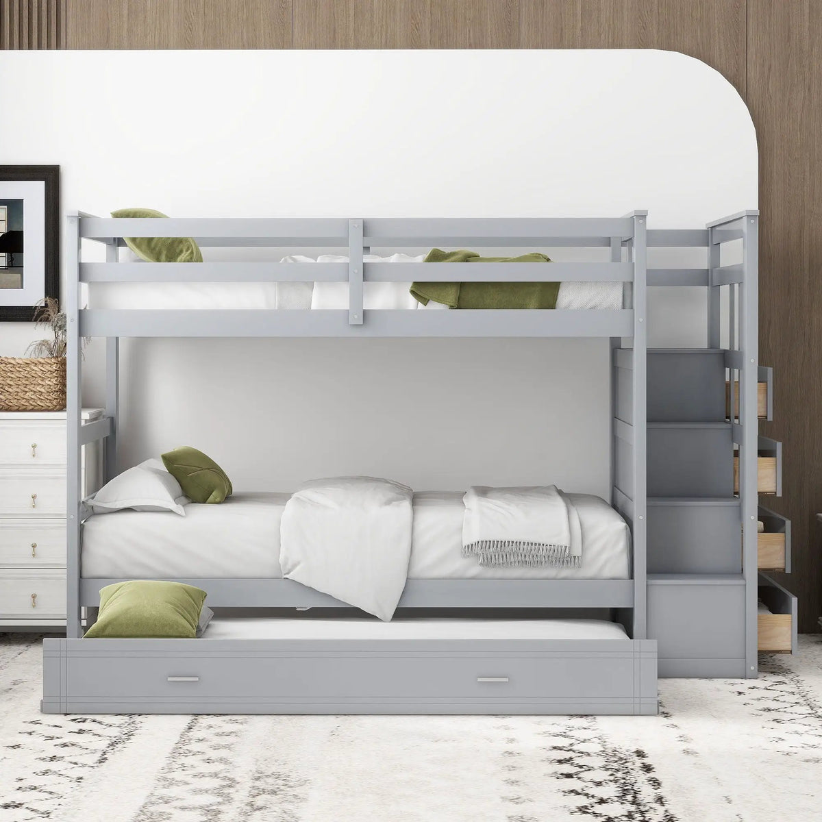 Bunk Bed With Trundle | Storage Staircase | Space Maximizing Design | Durable Construction