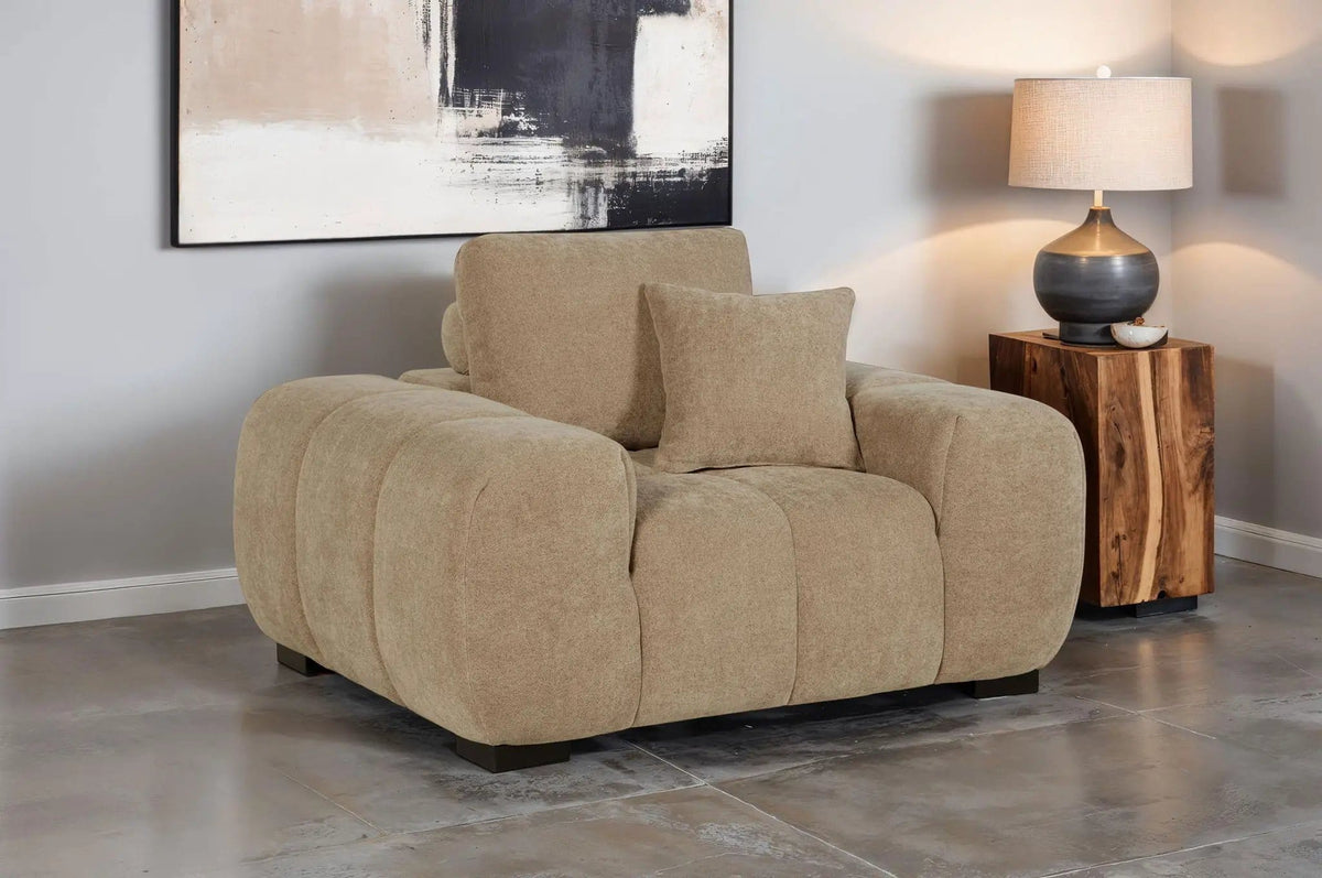 Octavia Upholstered Track Arm Accent Chair Camel | 54.75 x 41.75 x 35.5 in | Living Room Furniture | Living Room