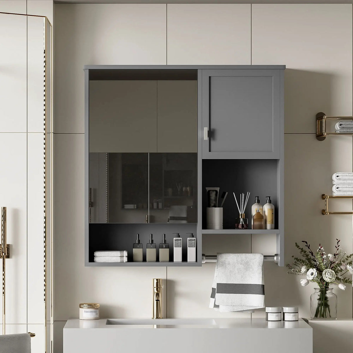 Wall Mounted Medicine Cabinet | Bathroom Mirror | Adjustable Shelf | 29.52 Inch Width