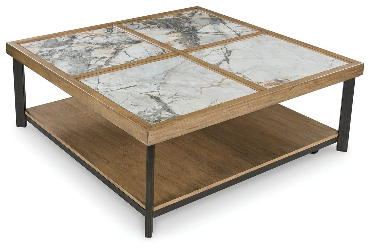 Montia Square Cocktail Table | 48 Inch Square | Sintered Stone Top | Mango Veneer