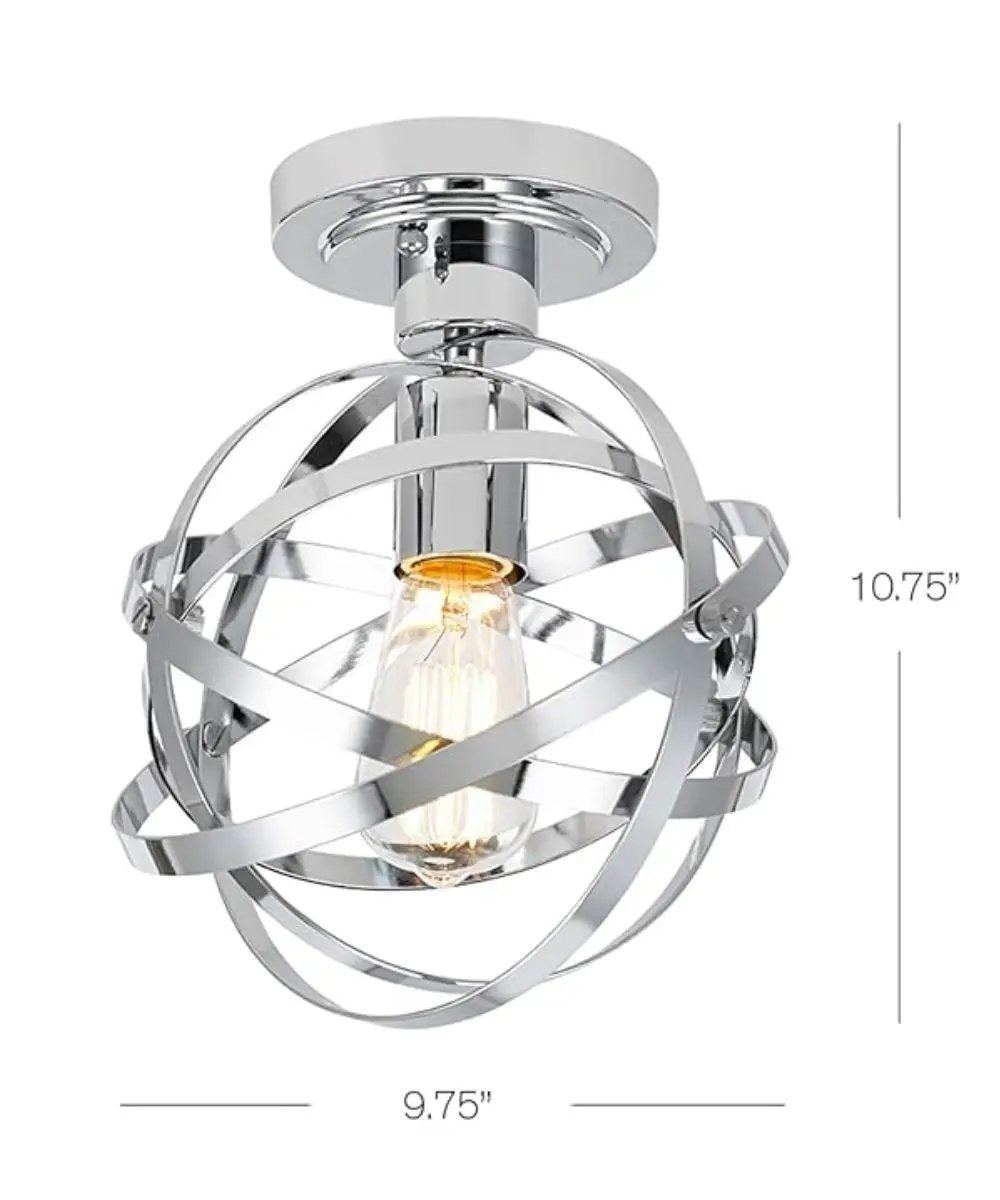 Semi Flush Mont Light | 1 Light Chrome | Elliptical Rings | 10 Inch Wide