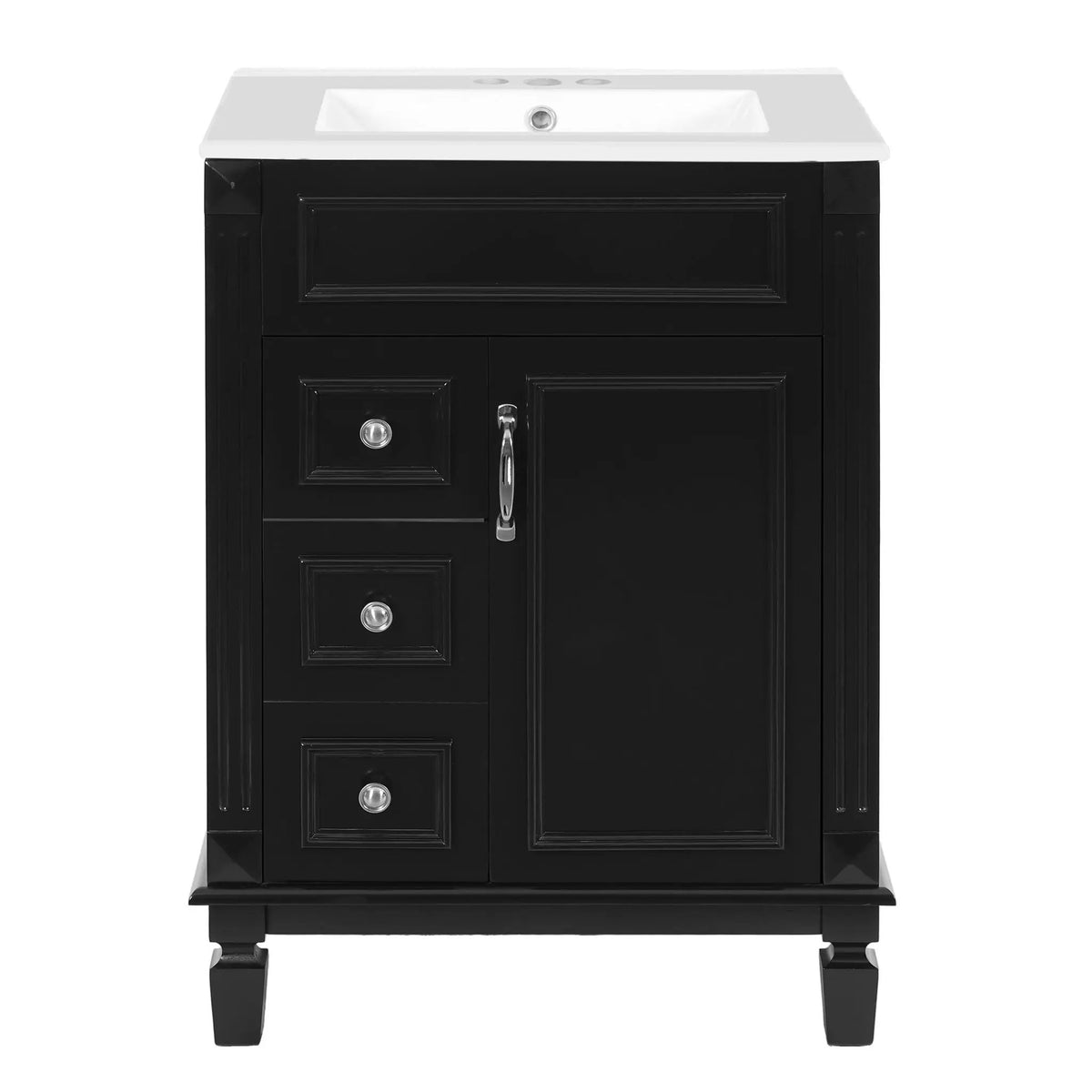 24 Inch Compact Bathroom Vanity | 2 Deep Drawers | Adjustable Shelf | Retro Button Handles
