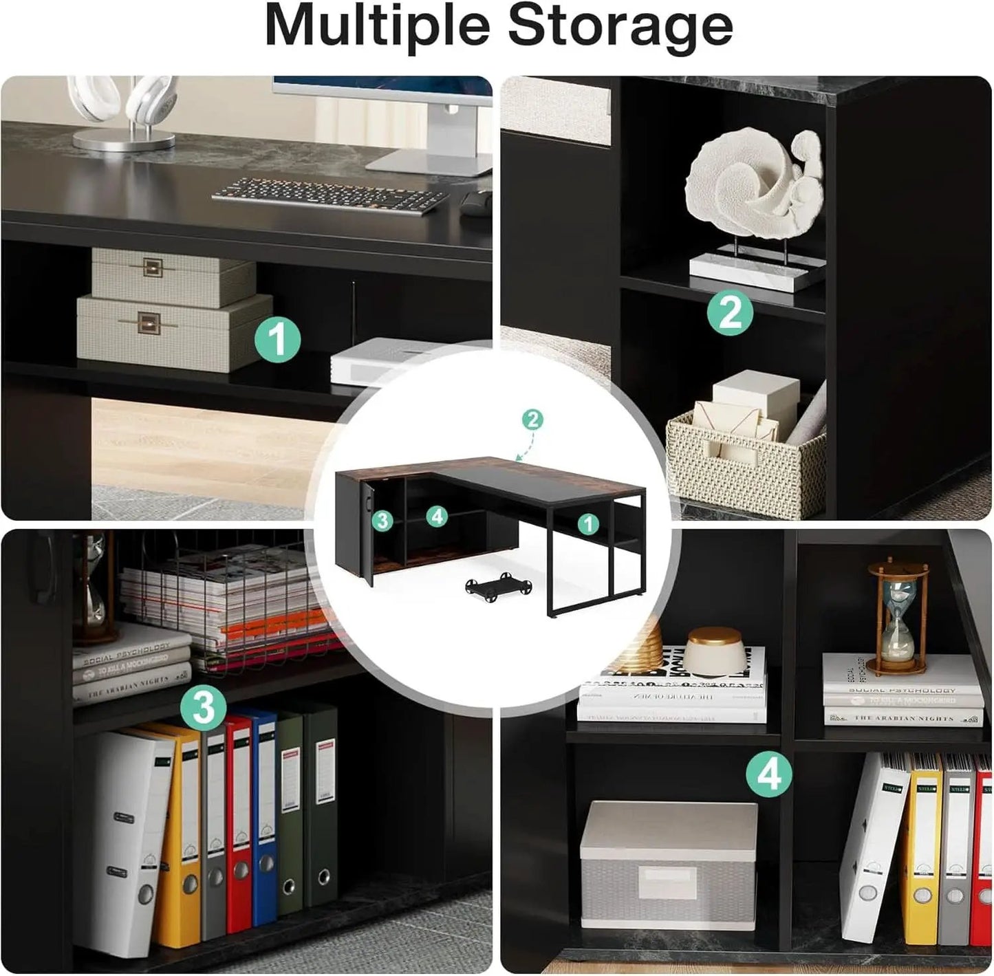 71 Inch Black L Shaped Executive Desk With Storage from PriceLows™