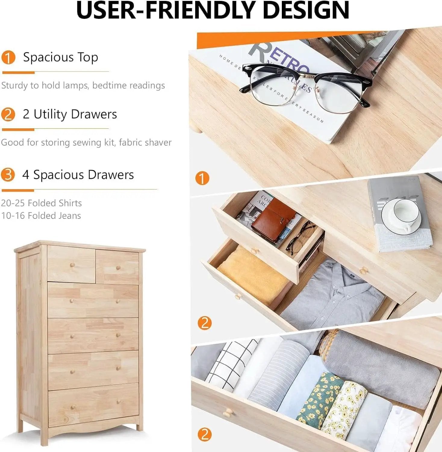 Unfinished Rubber Wood Six Drawer Dresser For DIY Finish from PriceLows™