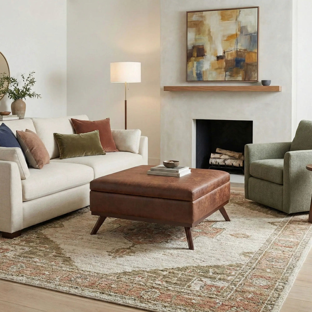 Owen Square Coffee Table Storage Ottoman | Hydraulic Lift-Up Lid | Multifunctional | 35.8 Inch Width
