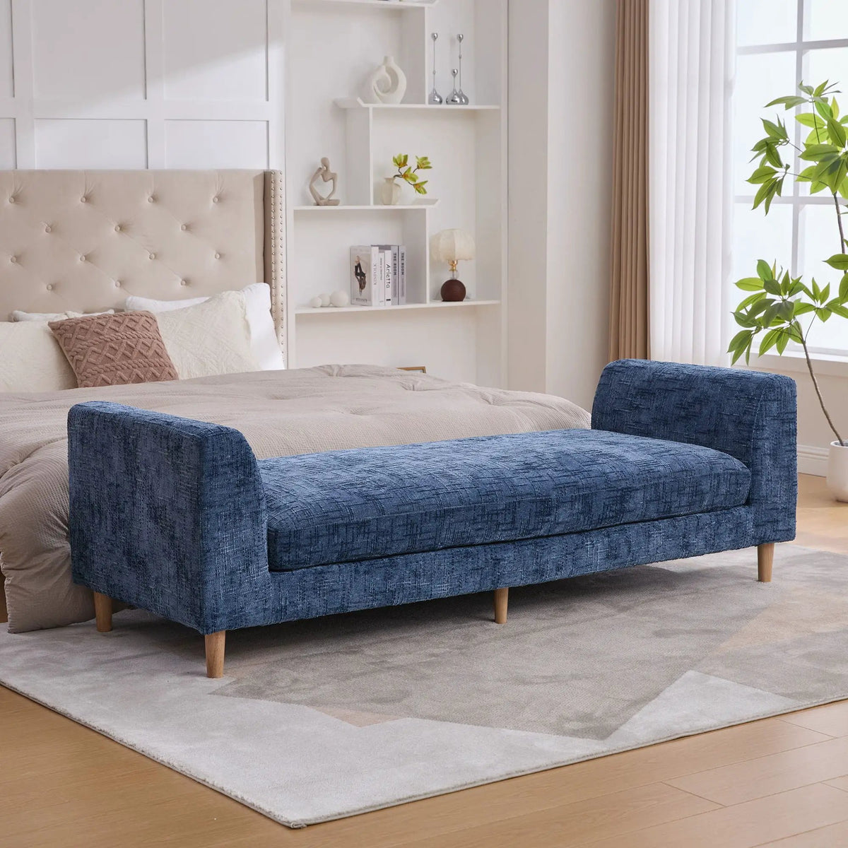End Of Bed Bench | Upholstered With Armrests | Trapezoid Chaise Design | Kiln-Dried Solid Wood