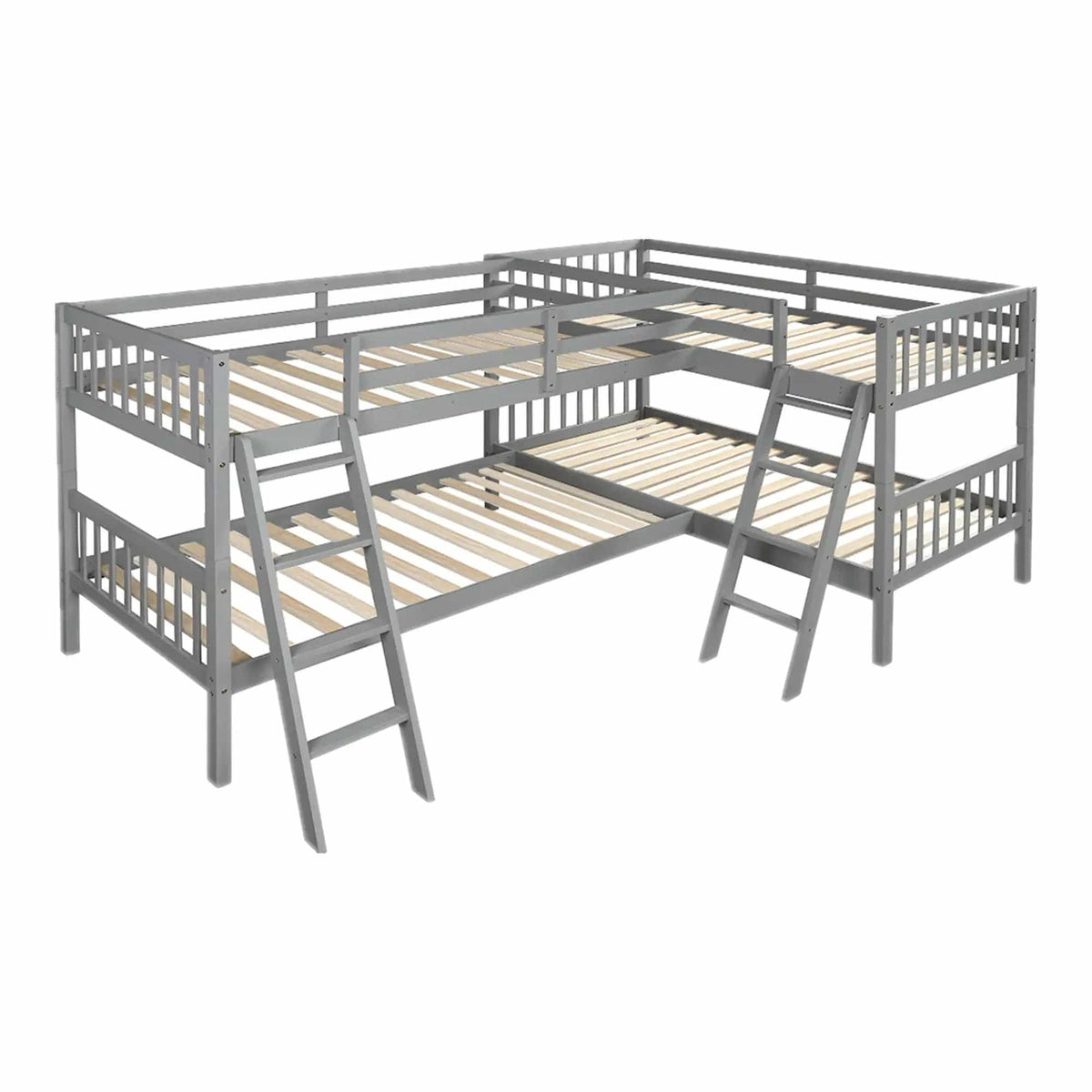 L Shaped Bunk Bed With Ladder | 2 Pieces | Pine Wood | Bedroom