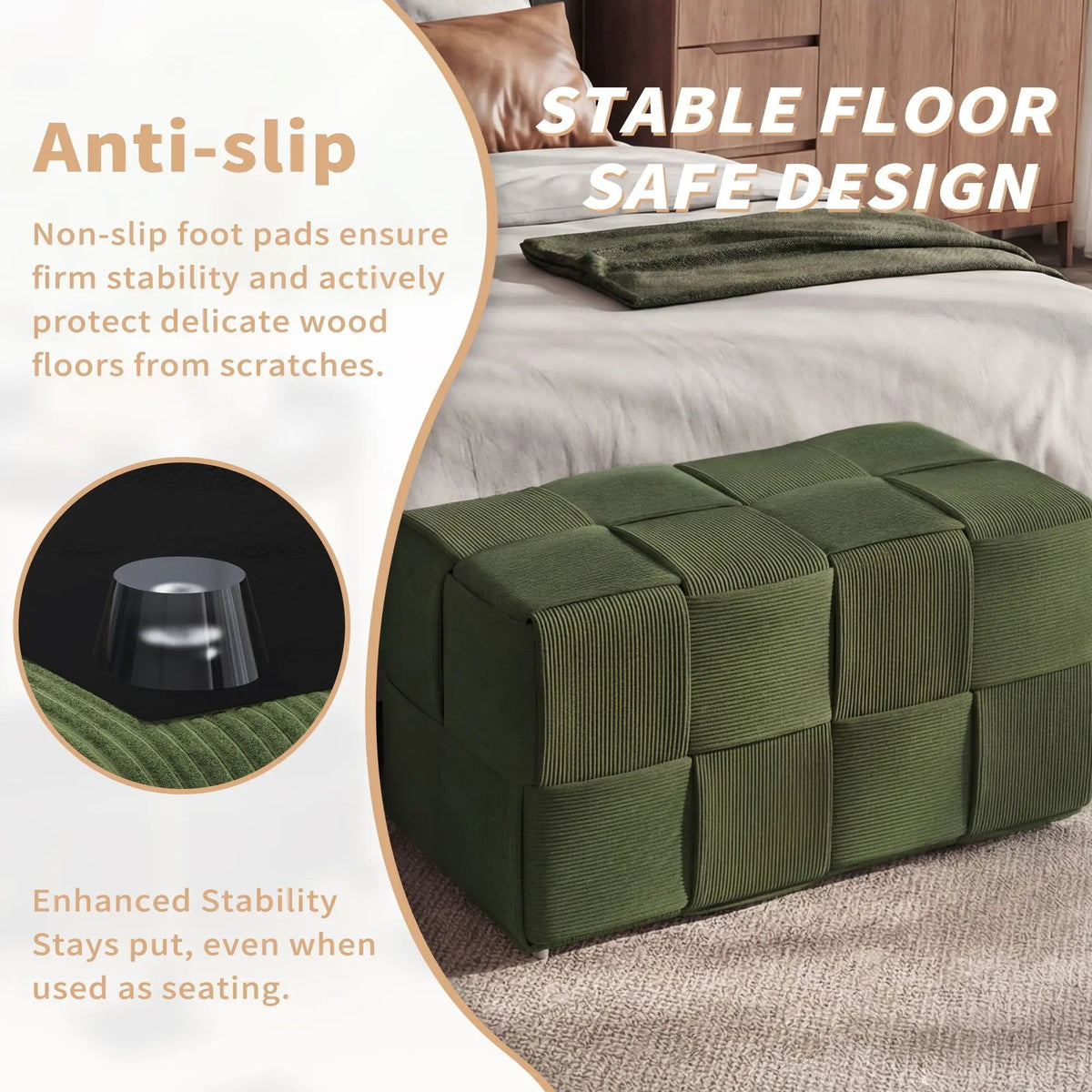 Modern Ottoman Foot Rest | Woven Design | Engineered Wood Frame | 14.2 Inch Cube