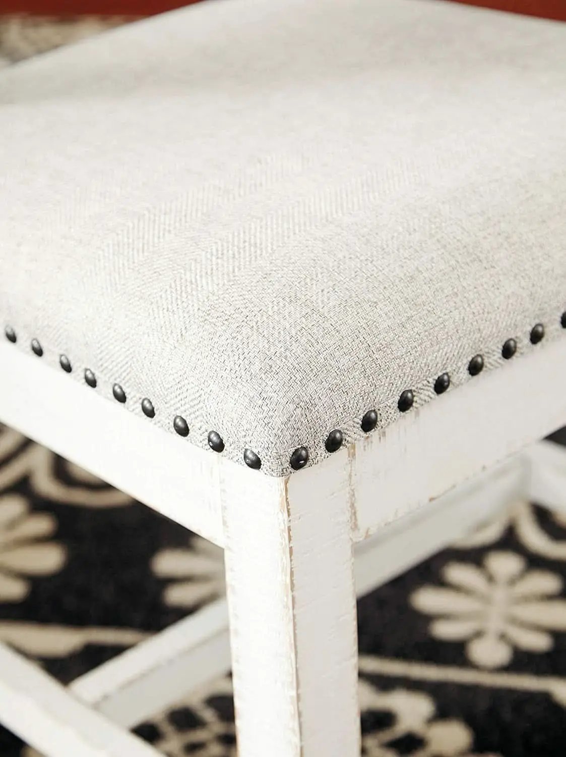 Vintage Farmhouse Cushioned Dining Chairs Whitewash 2 Pack from PriceLows™