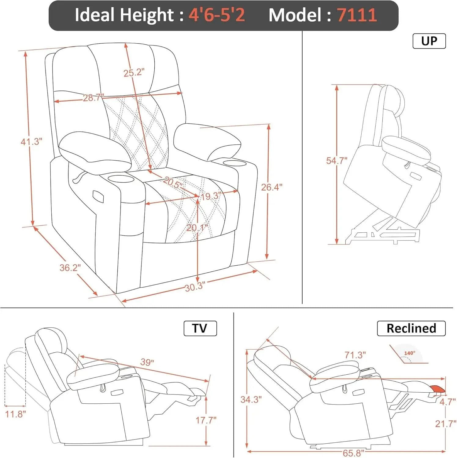 Petite Power Lift Recliner With Massage Blue USB Ports from PriceLows™