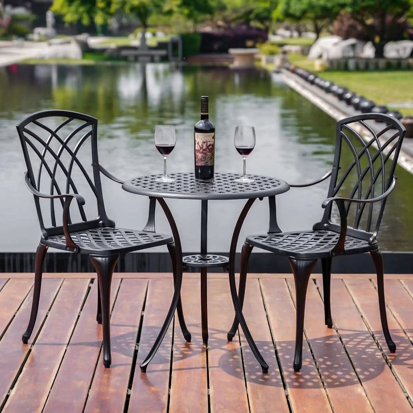 Outdoor Cast Aluminum Bistro Set 3 Piece Table And 2 Chairs Black from PriceLows™