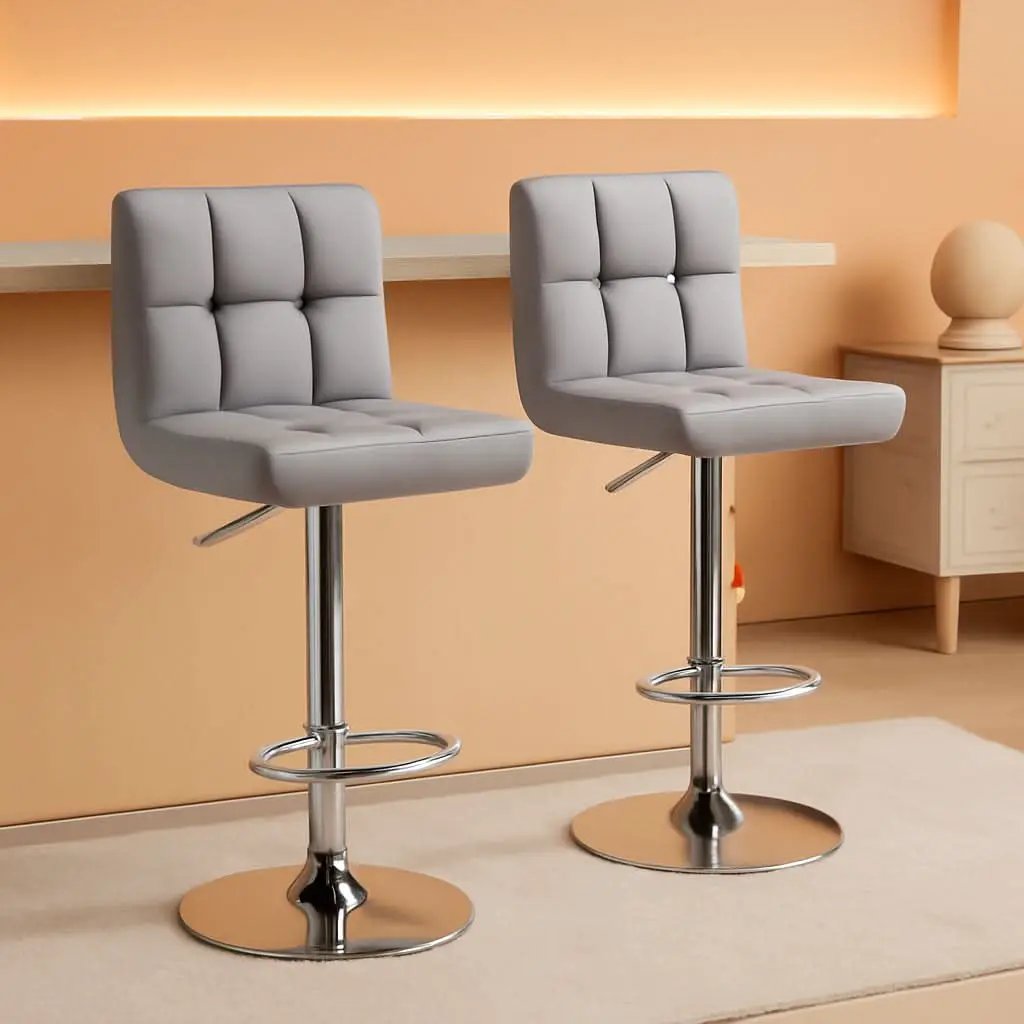 Bar Stools 2 Pack Adjustable Gray PU Leather Counter Height from PriceLows™