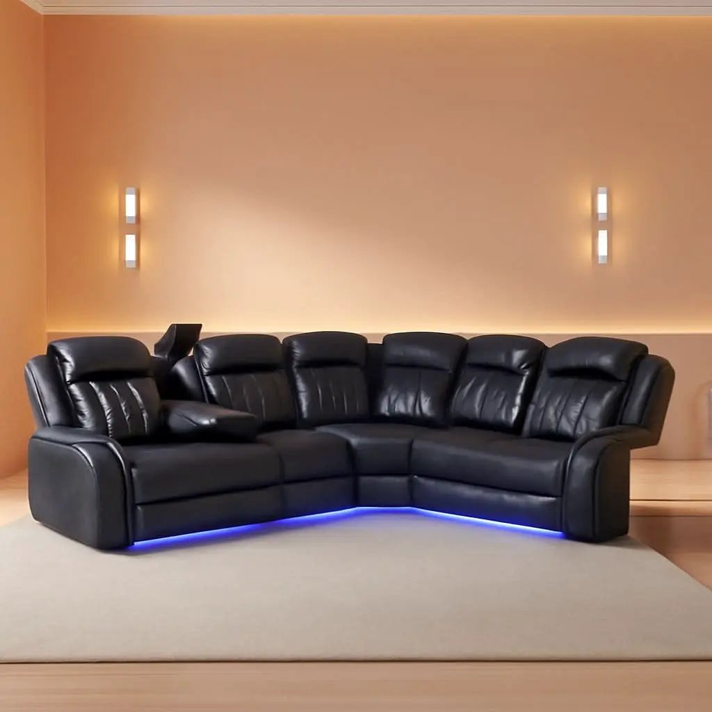 Power Recliner Sectional Sofa Set In Black With Led Lights from PriceLows™