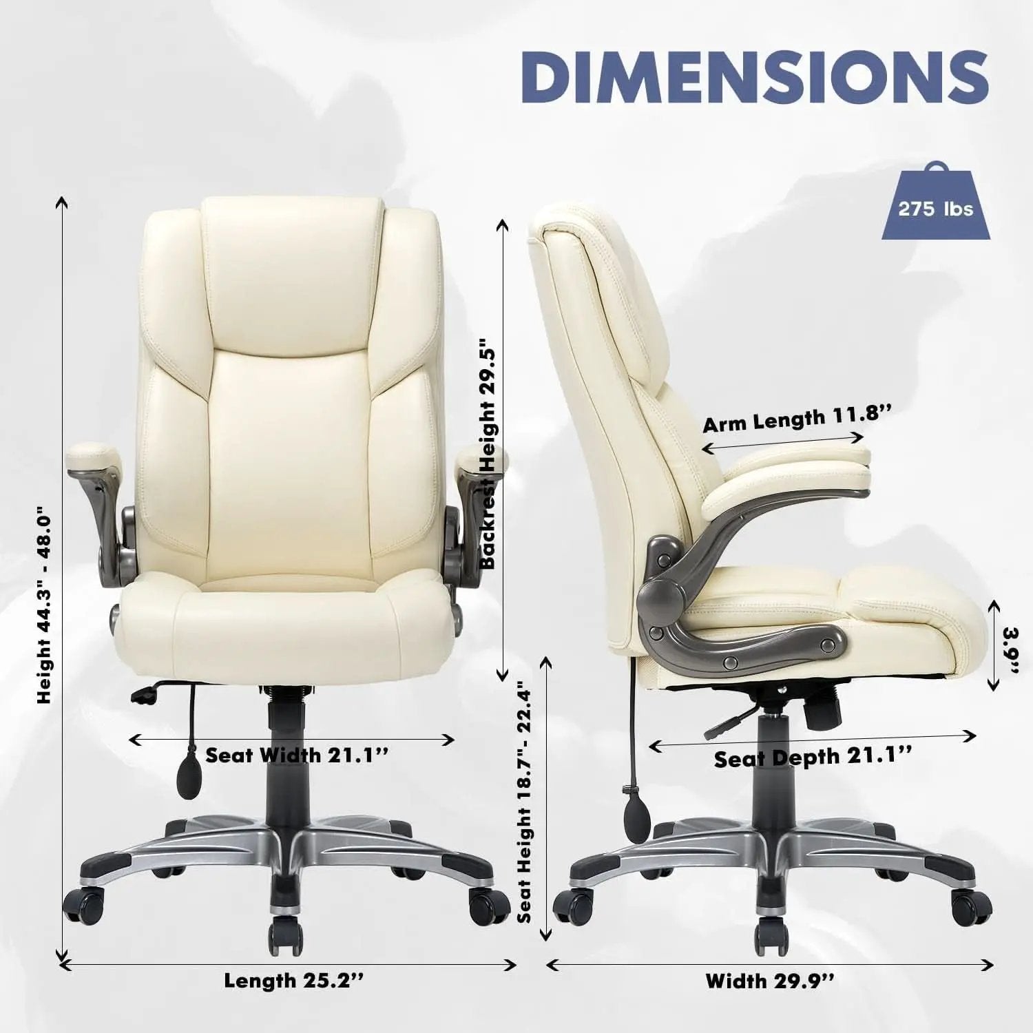 Ivory Leather Office Chair Set Of 2 With Flip Up Arms from PriceLows™