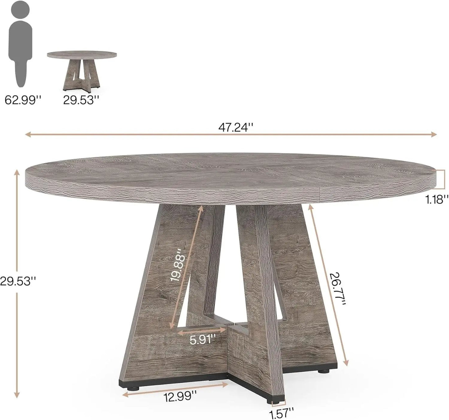 47 Inch Round Farmhouse Dining Table Grey For Four from PriceLows™