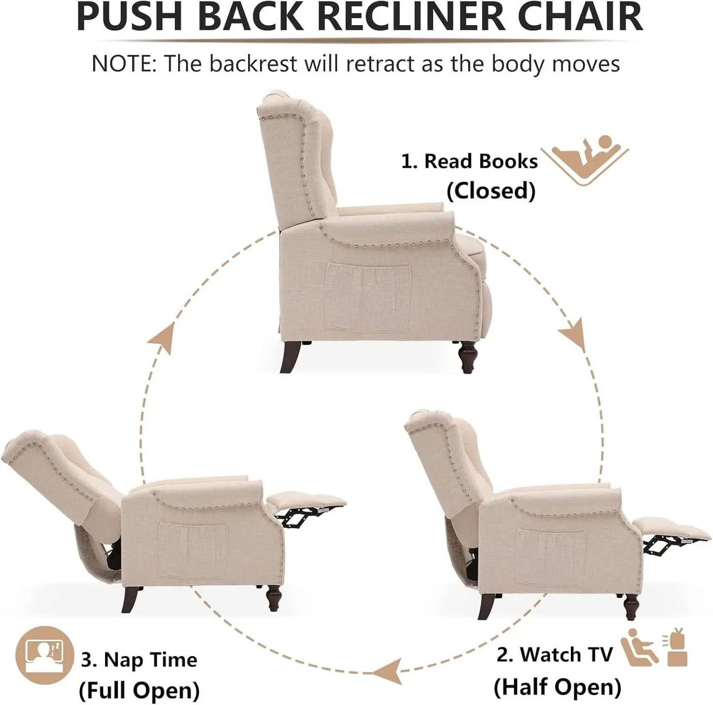 Beige Wingback Pushback Recliner With Massage Heat from PriceLows™