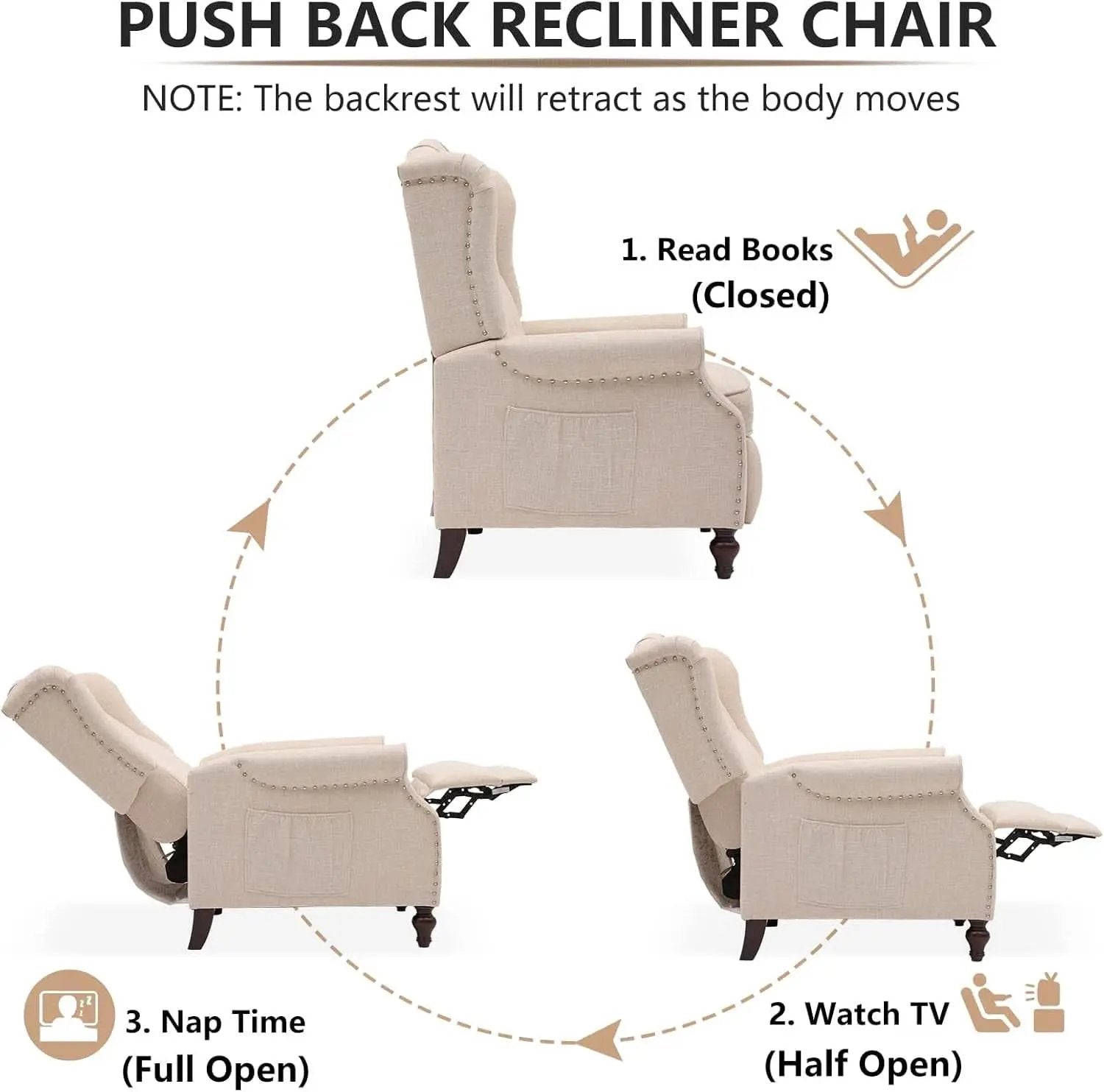 Beige Wingback Pushback Recliner With Massage Heat from PriceLows™