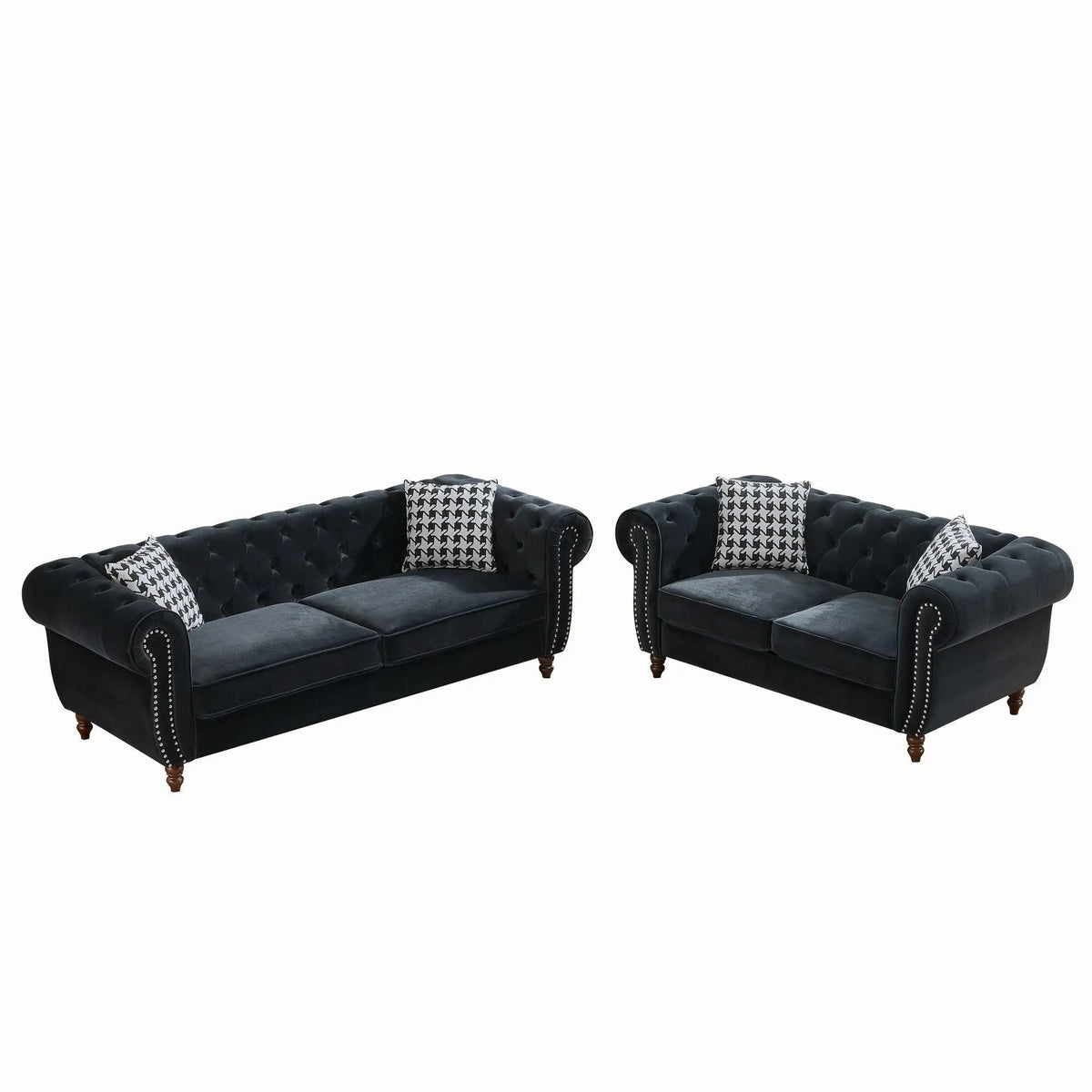 Chesterfield Sofa | Upholstered Fabric | Roll Arms Nailhead | 3 Seater