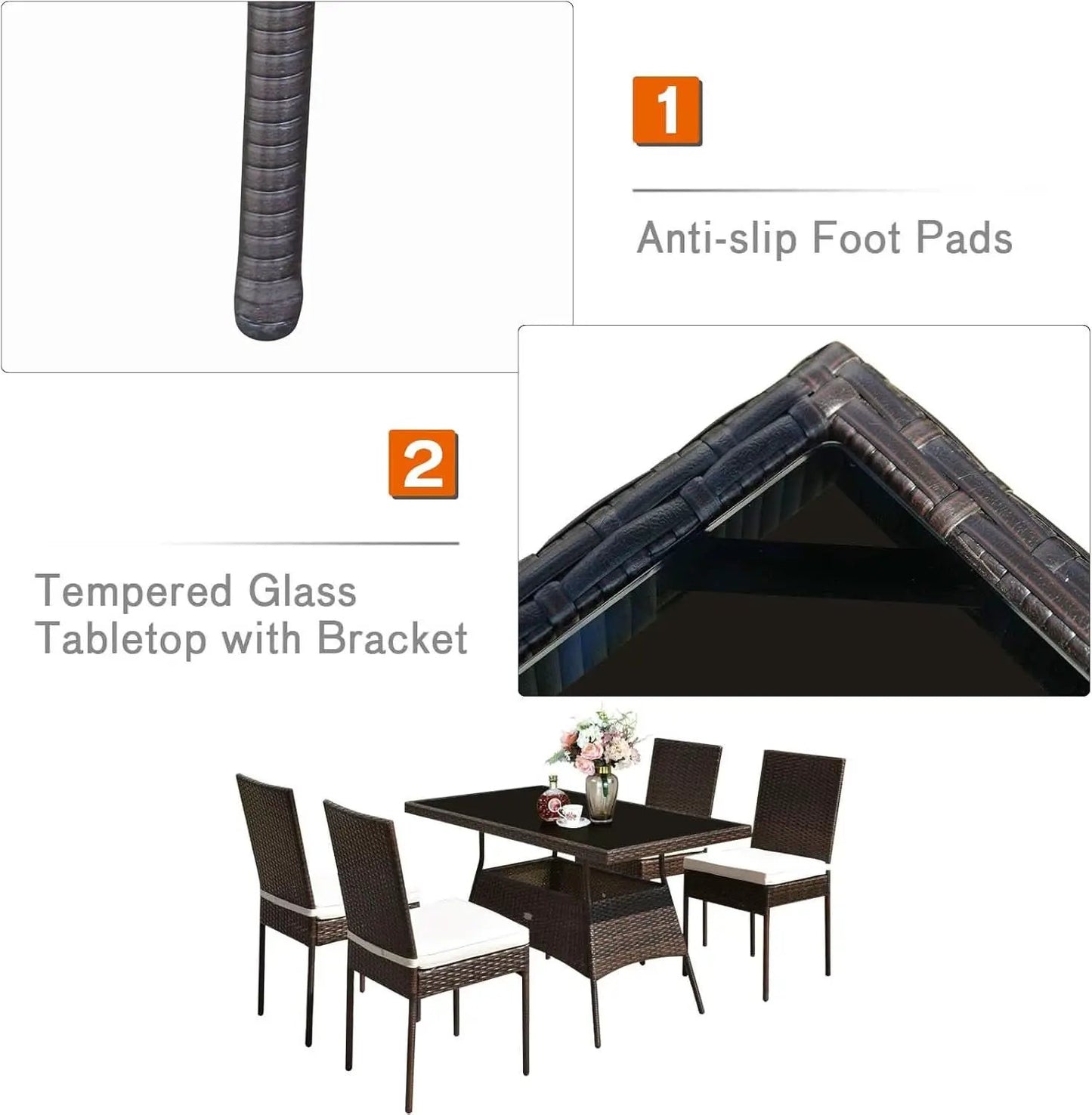 5 Piece Outdoor Patio Wicker Dining Set With Tempered Glass Table from PriceLows™