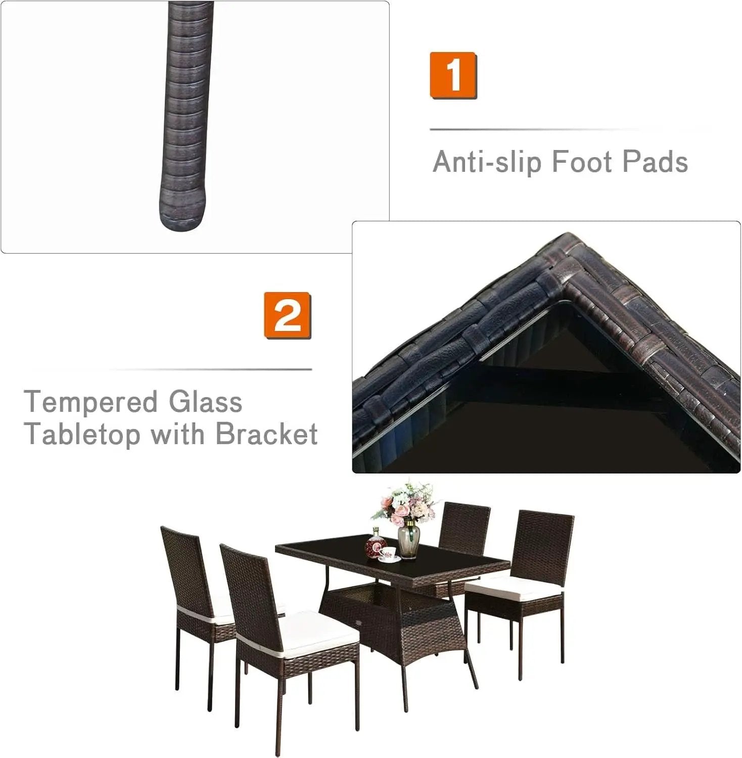 5 Piece Outdoor Patio Wicker Dining Set With Tempered Glass Table from PriceLows™