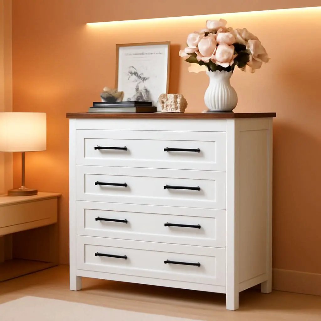 Tall White ChestOfDrawers With Five Drawers WalnutBrown from PriceLows™