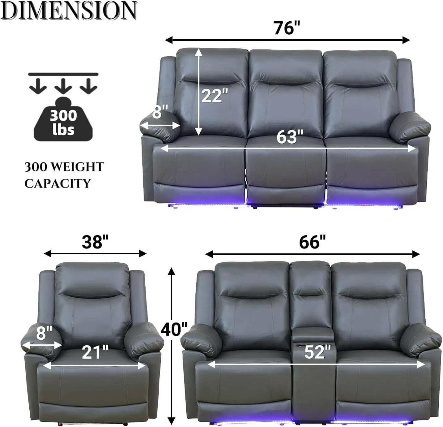 Power Recliner Sofa Set Leather With USB Ports Living Room from PriceLows™