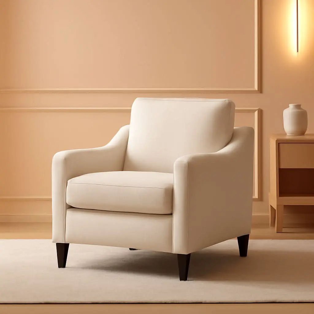 Beige Upholstered Mid Century Modern Accent Armchair from PriceLows™