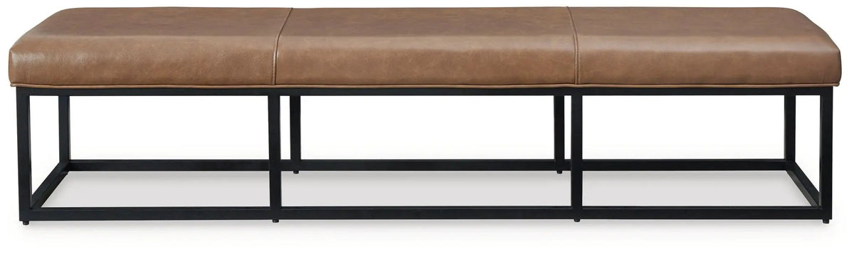 Joston Accent Bench | Caramel Leather Upholstery | 71.25 Inch Width | Natural Hide Variations