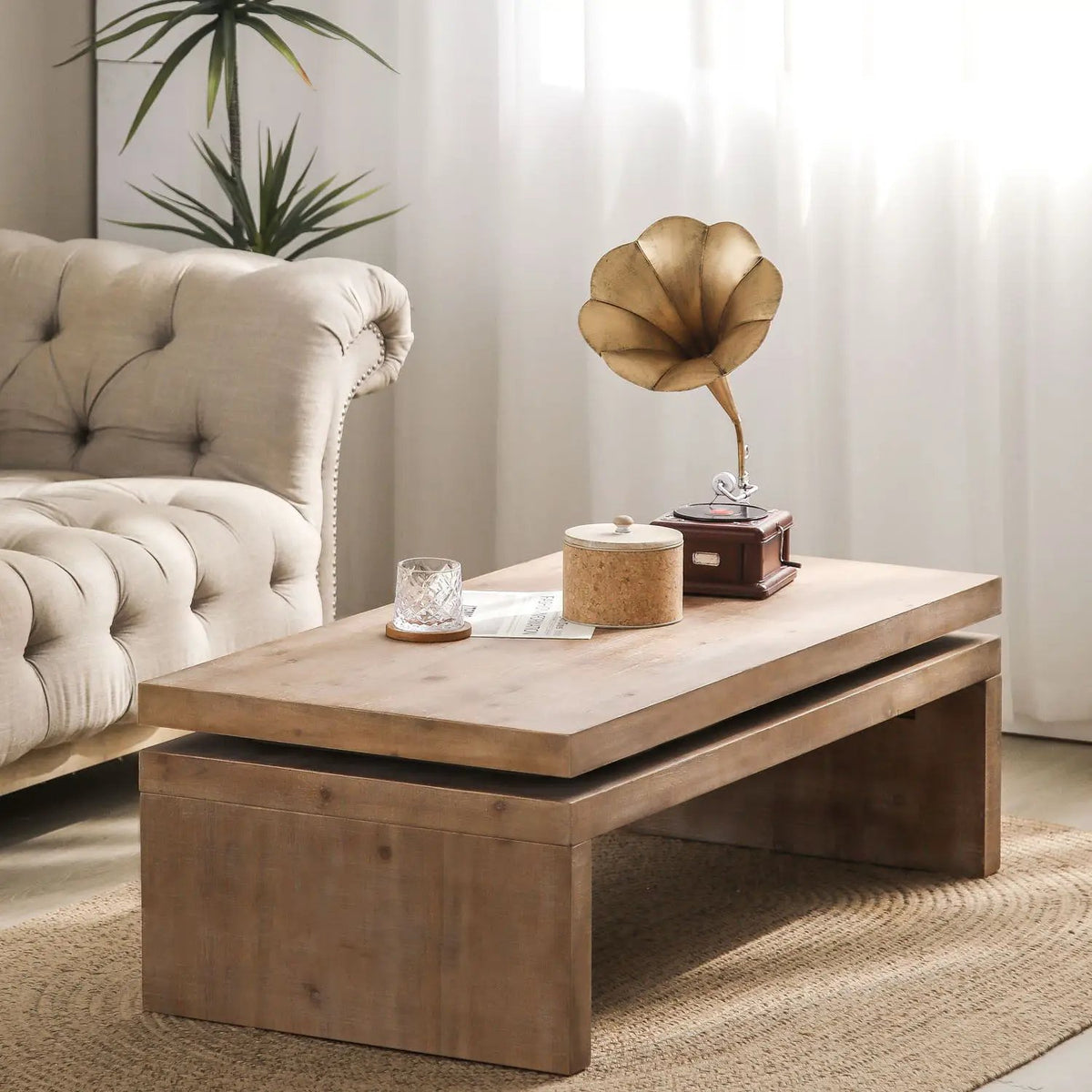 Rectangular Center Table | Solid Engineered Wood | Layered Silhouette | Distinctive Wood Grain