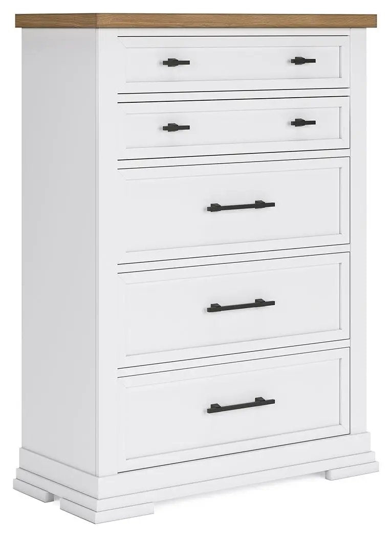 Five Drawer Chest | White Finish | Oak Veneer Top | Two Tone
