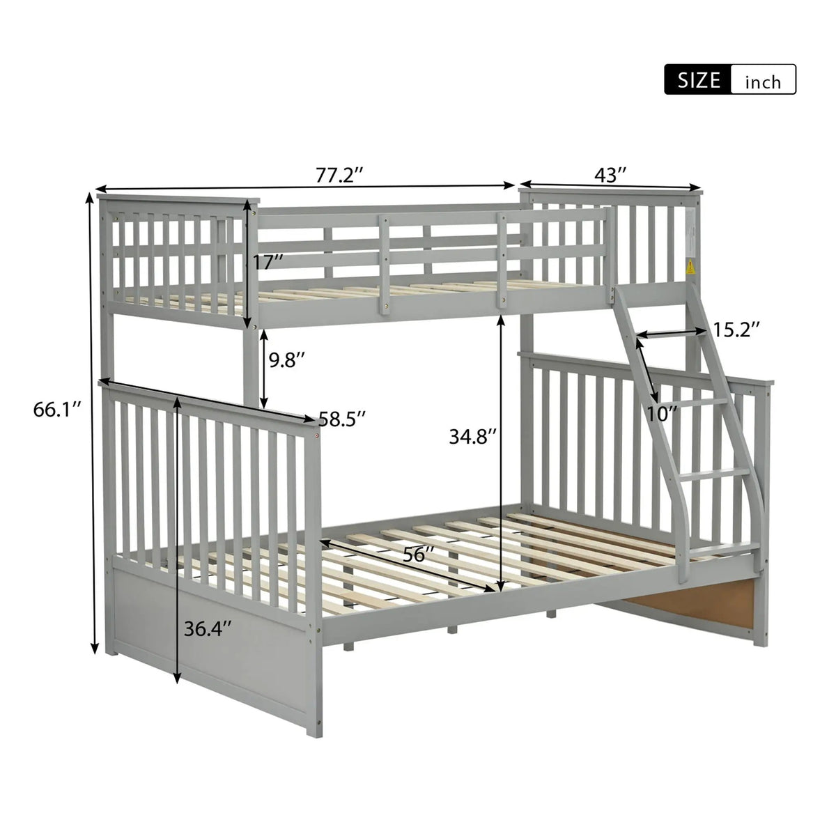 Bunk Bed With Ladder | Safety Guard Rails | Solid Pine Wood | Space-Saving Design