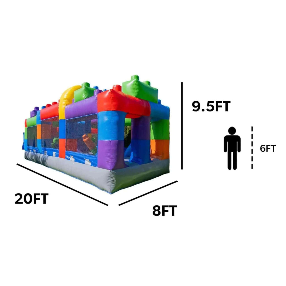 20FT Giant Multicolor Block Inflatable Obstacle Course With Large Mesh Windows | 20 ft | Inflatable Bouncer | Home