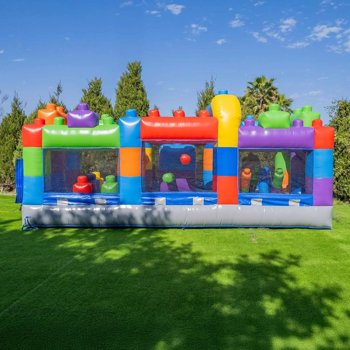 20FT Giant Multicolor Block Inflatable Obstacle Course With Large Mesh Windows | 20 ft | Inflatable Bouncer | Home