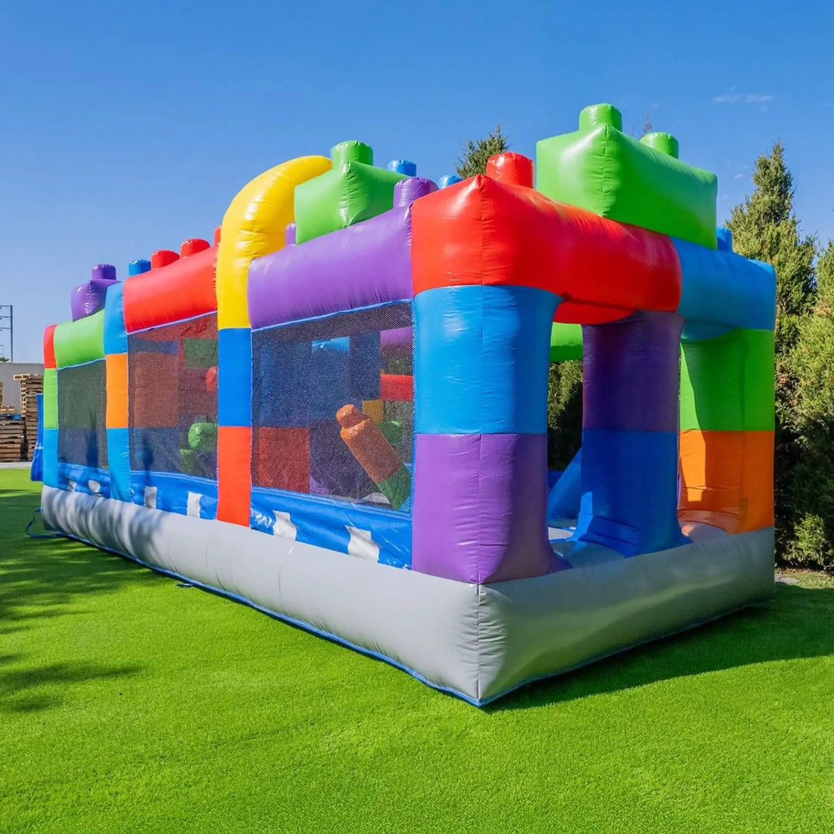 20FT Giant Multicolor Block Inflatable Obstacle Course With Large Mesh Windows | 20 ft | Inflatable Bouncer | Home